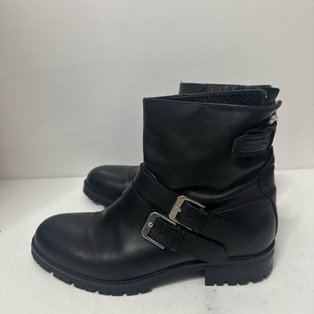 Massimo Dutti- Black Leather Ankle Boots with Buckle Detail